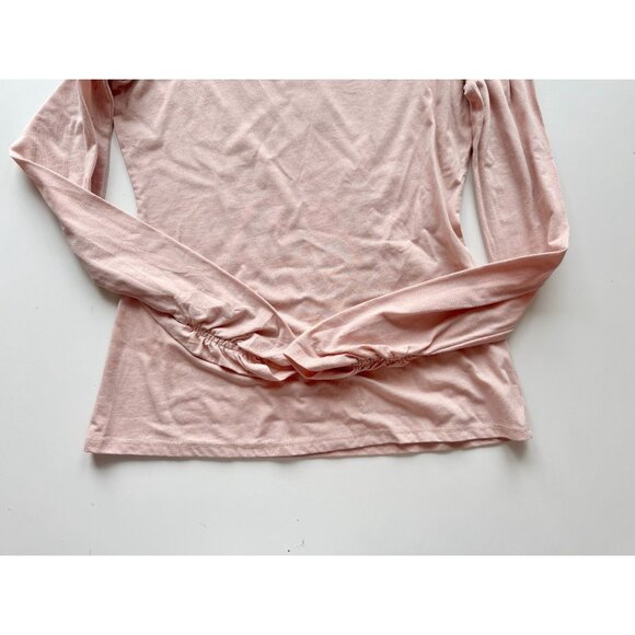 REBECCA TAYLOR Soft Blush Pink Cotton Ruched Long Sleeve T-Shirt, Size S - Picture 9 of 11